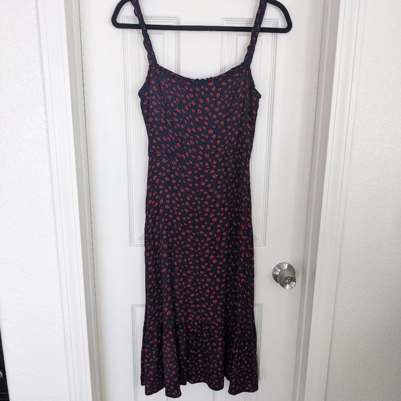 Reformation Virgil Granada Dress - Navy Blue/Red Flowers - Midi - Size 6 - Picture 1 of 8